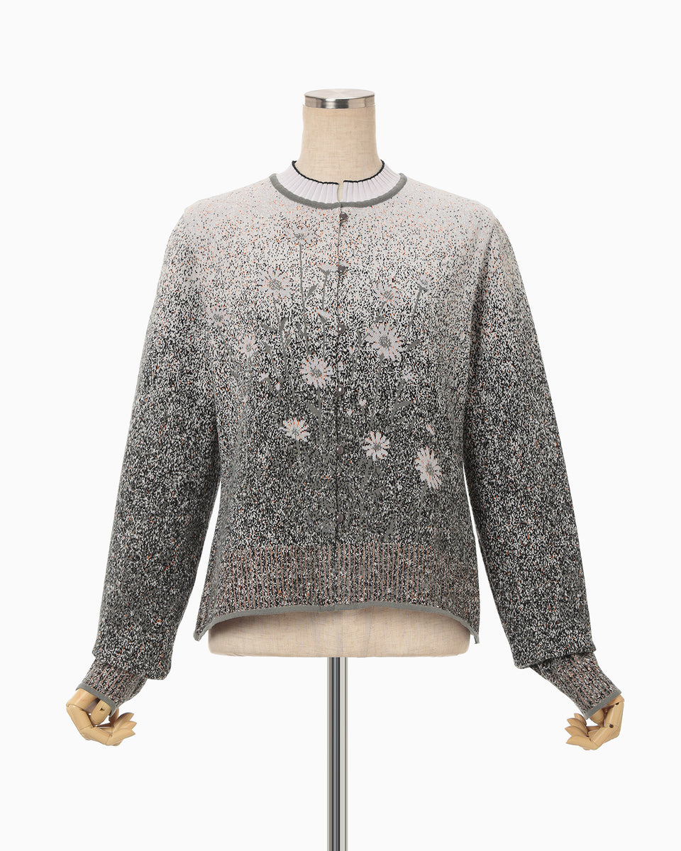 Floral Jacquard Graphic Knit Cardigan - purple - Mame Kurogouchi