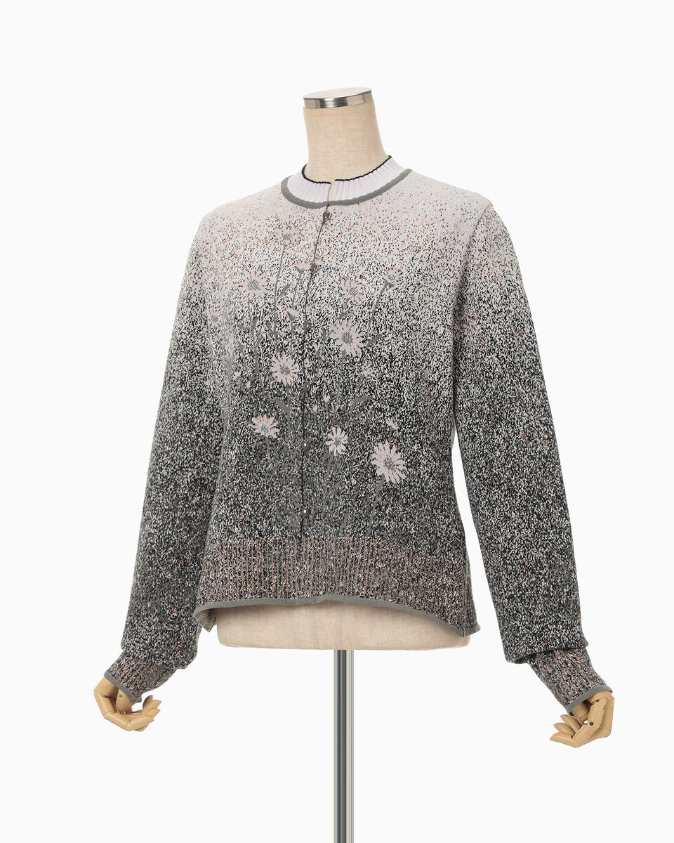Floral Jacquard Graphic Knit Cardigan - purple - Mame Kurogouchi