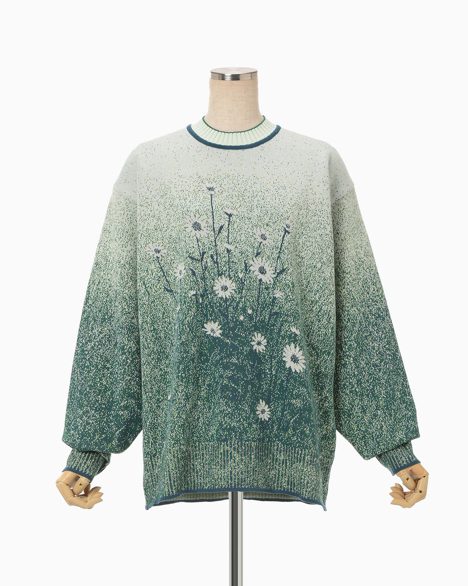 Floral Jacquard Graphic Knit Top - green - Mame Kurogouchi