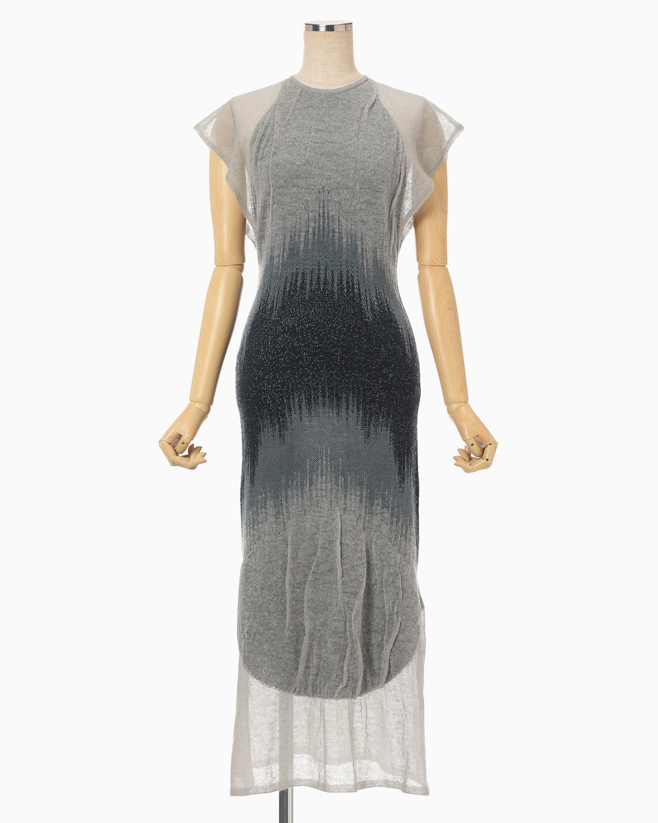 Sheer Jacquard Knit Dress - navy - Mame Kurogouchi