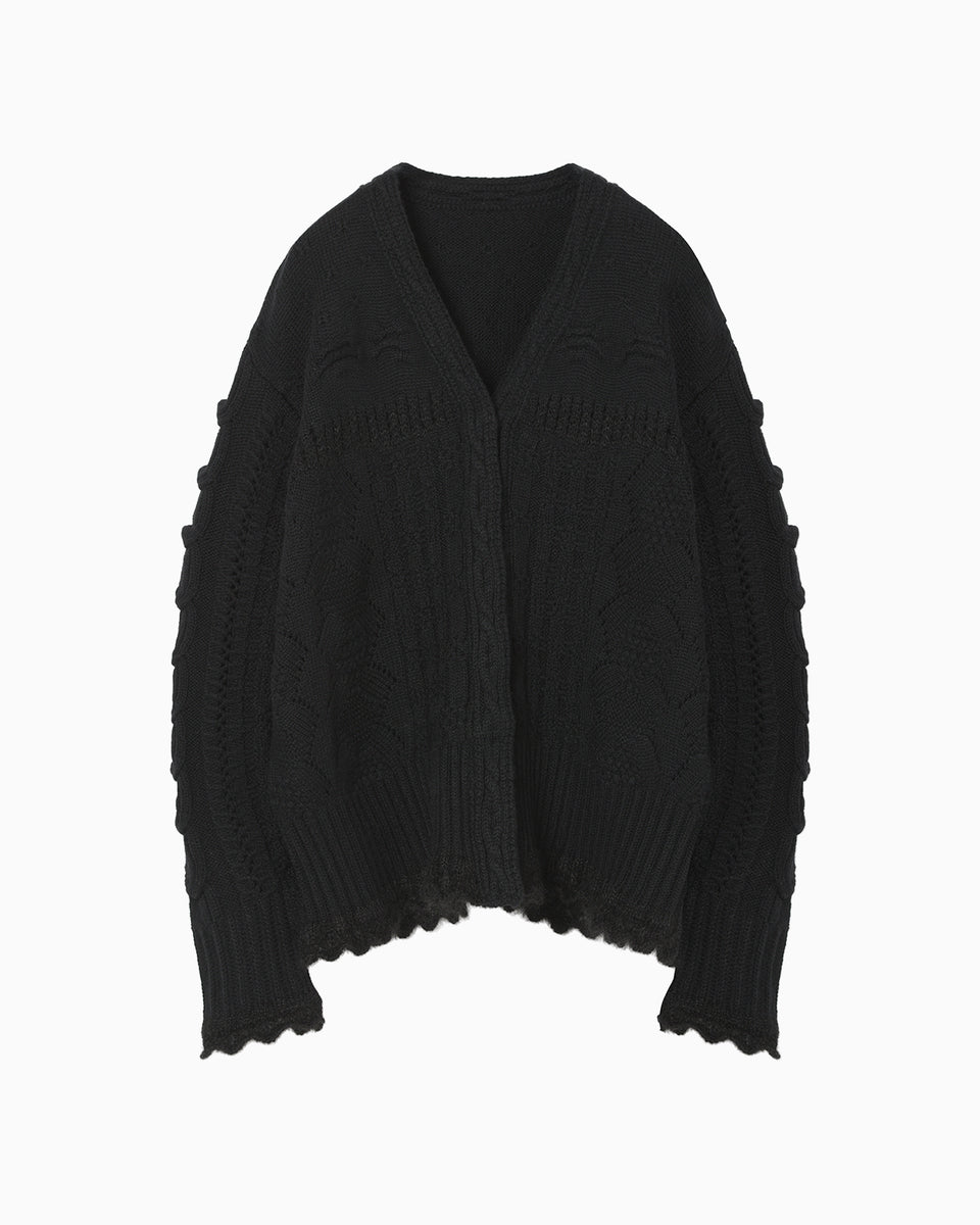 Wool Cable Knit Cardigan - black - Mame Kurogouchi