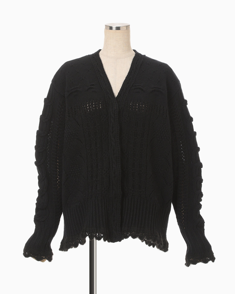 mame kurogouchi マメ　カーディガン Wool Cable Knit Cardigan - black - Mame Kurogouchi