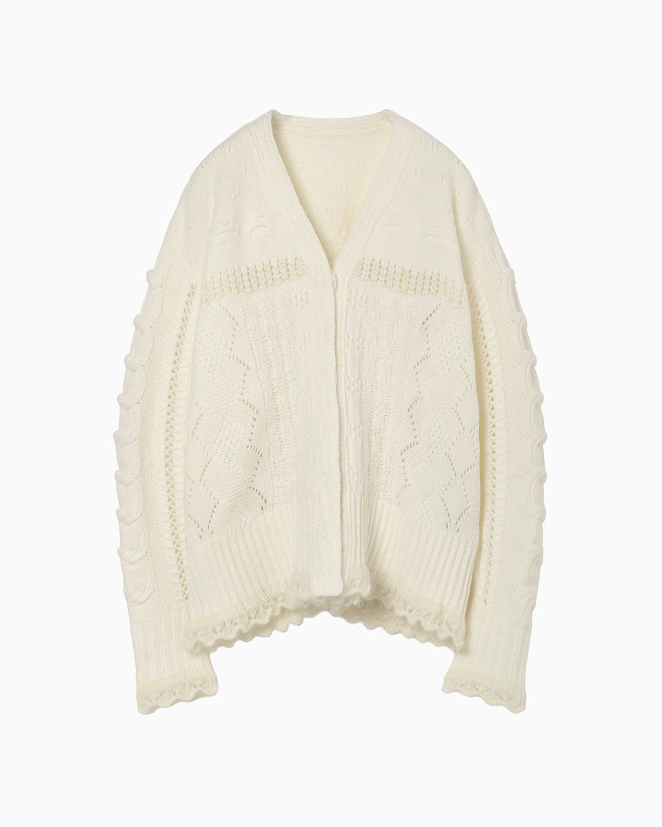 Wool Cable Knit Cardigan - ecru - Mame Kurogouchi