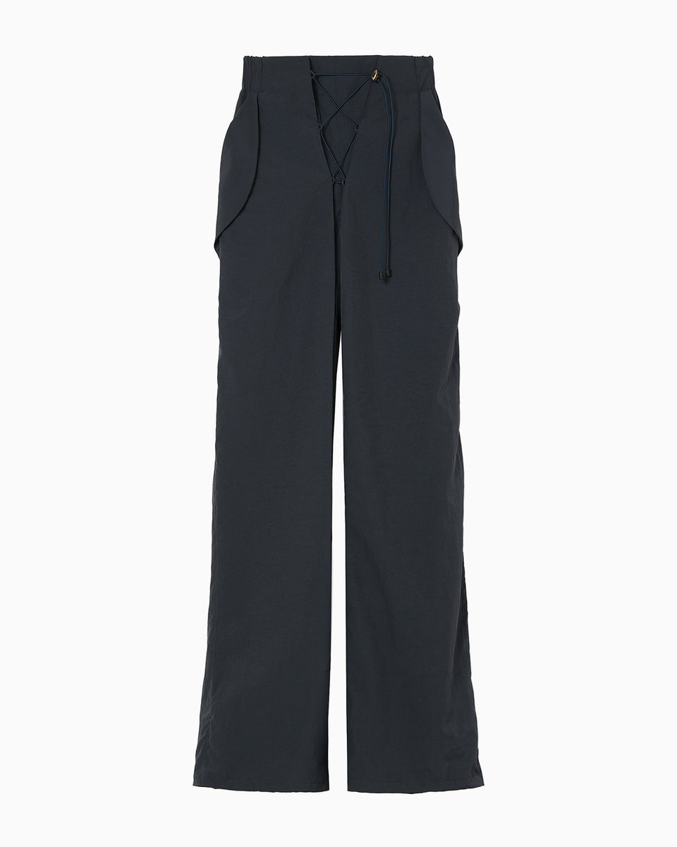 Nylon Typewriter Trousers - navy - Mame Kurogouchi