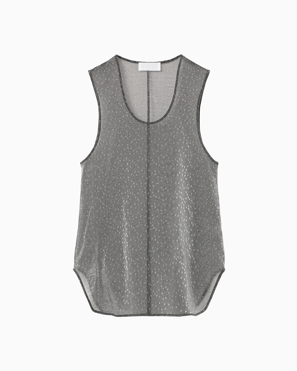 Floral Jacquard Sheer Sleeveless Top - black - Mame Kurogouchi