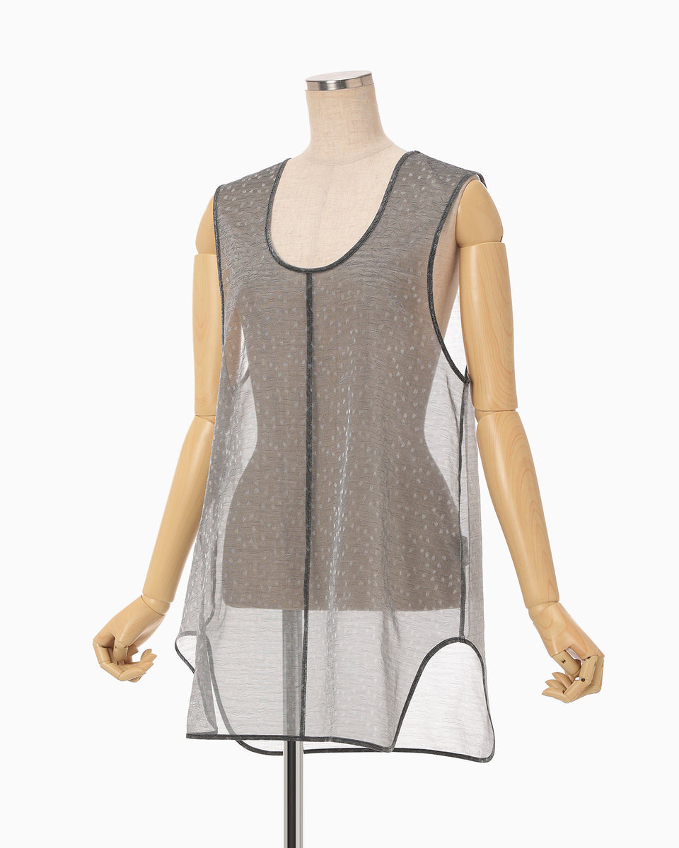 Floral Jacquard Sheer Sleeveless Top - black - Mame Kurogouchi