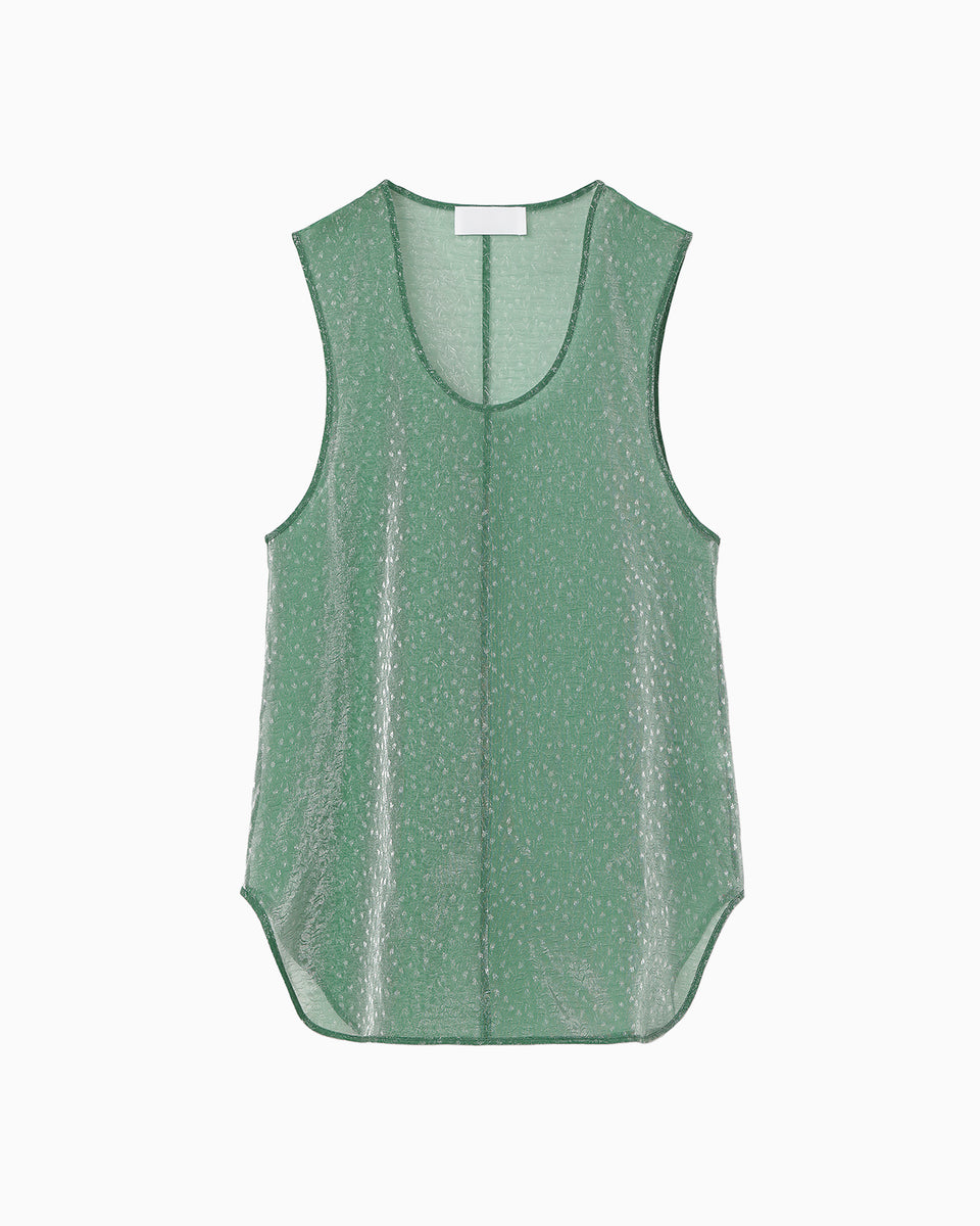 Floral Jacquard Sheer Sleeveless Top - green - Mame Kurogouchi