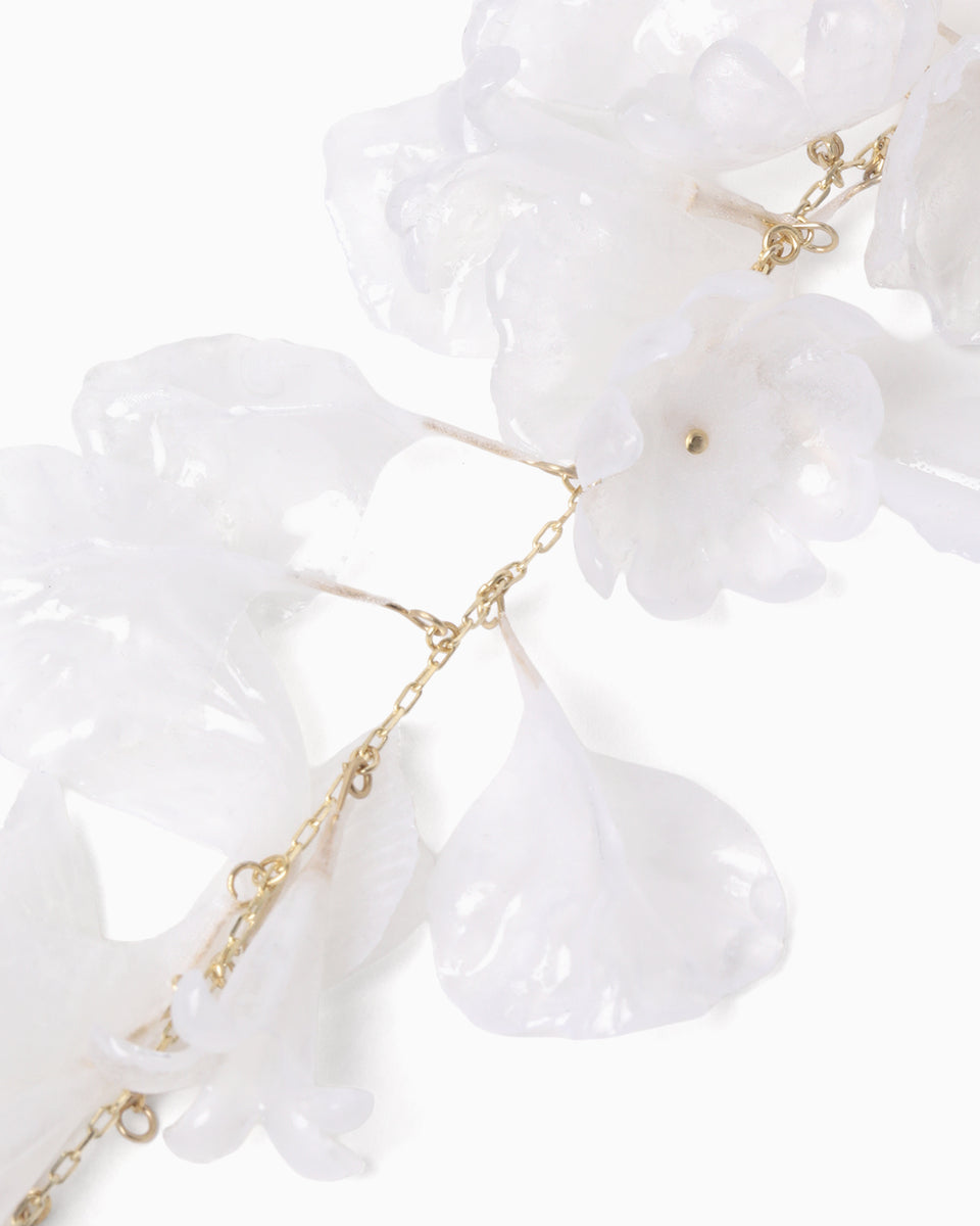 Floral Motif Long Earring - white - Mame Kurogouchi