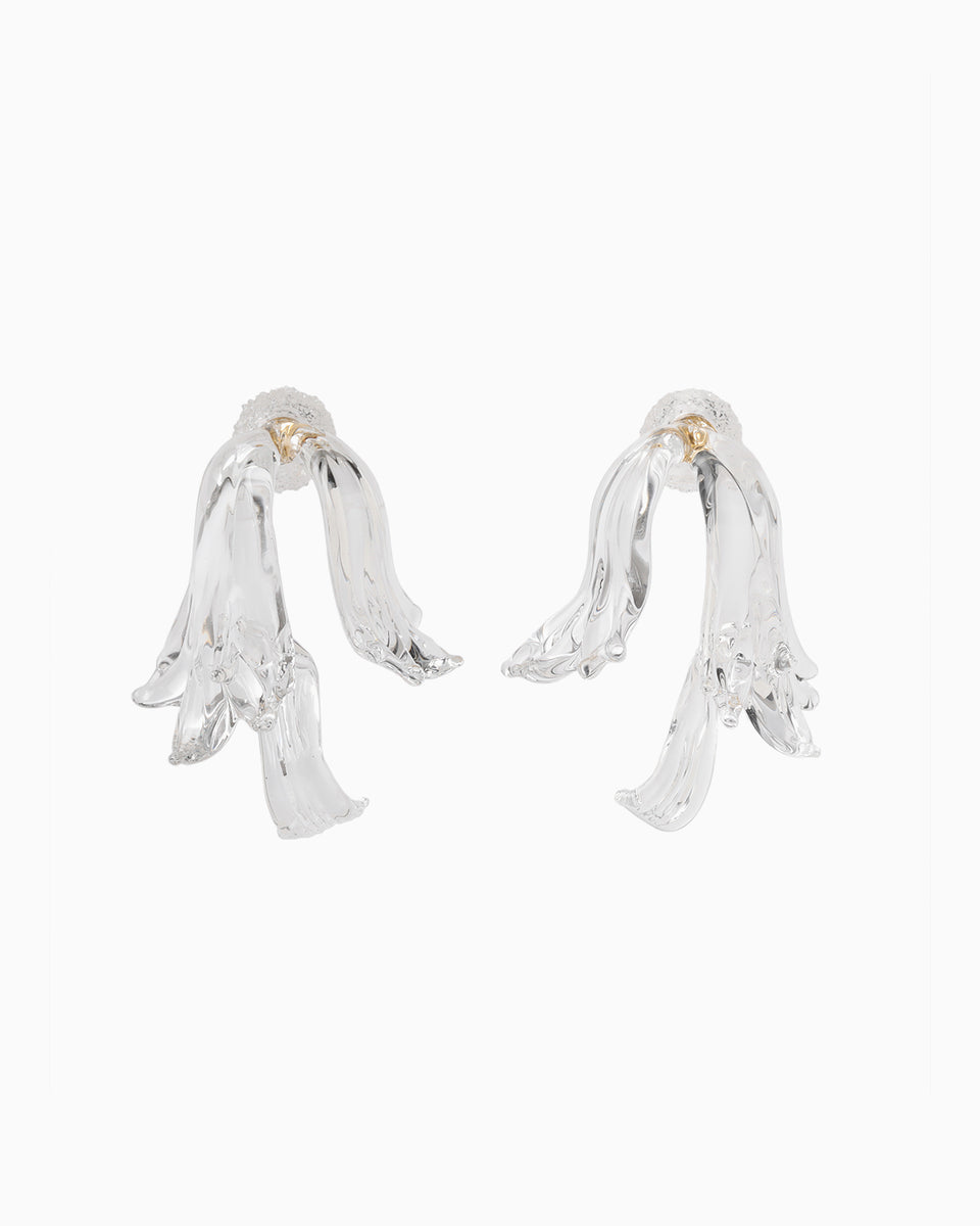 Floral Motif Handcrafted Glass Earring - clear - Mame Kurogouchi