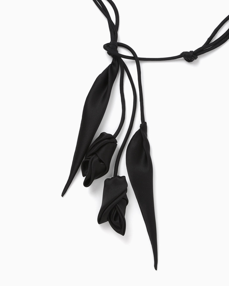 Floral Motif Silk Belt - black - Mame Kurogouchi