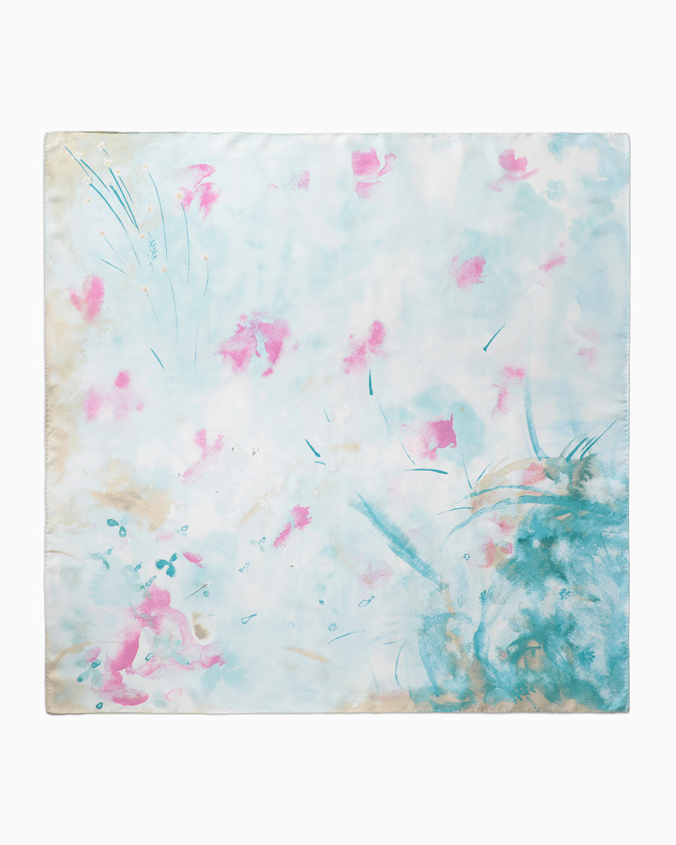 Hand Printed Silk Scarf - blue - Mame Kurogouchi
