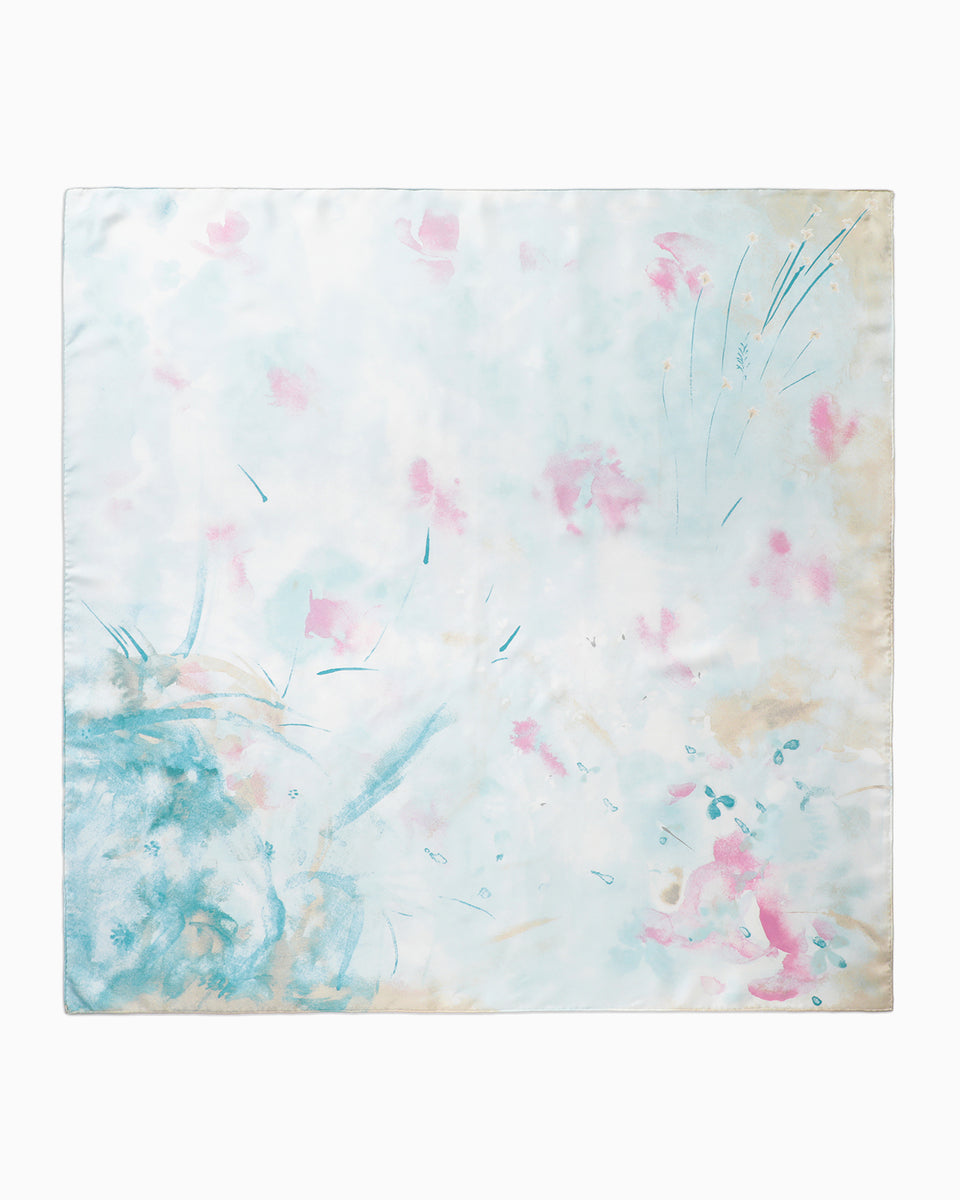 Hand Printed Silk Scarf - blue - Mame Kurogouchi
