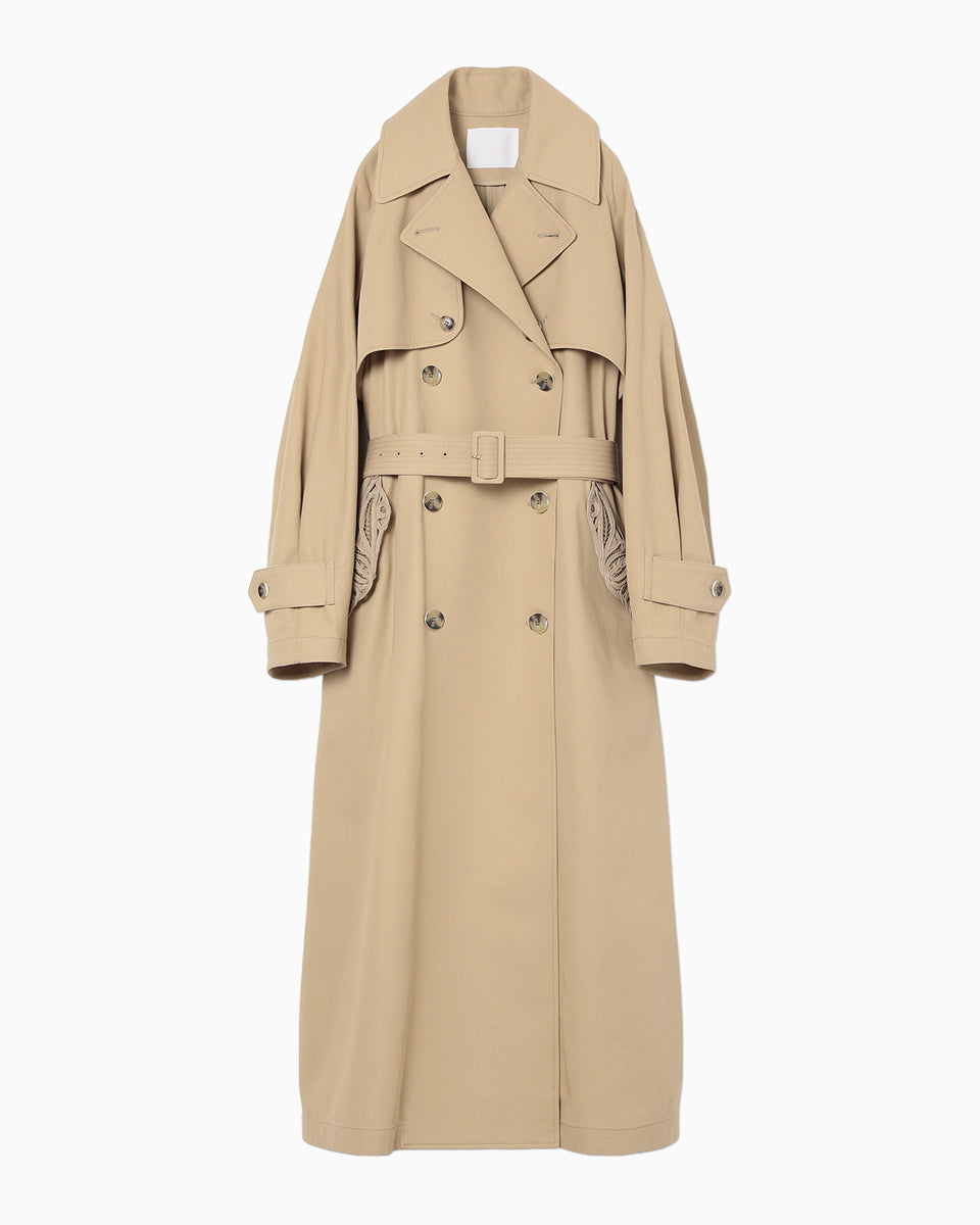 Cording Embroidery Detailed Trench Coat - beige - Mame Kurogouchi