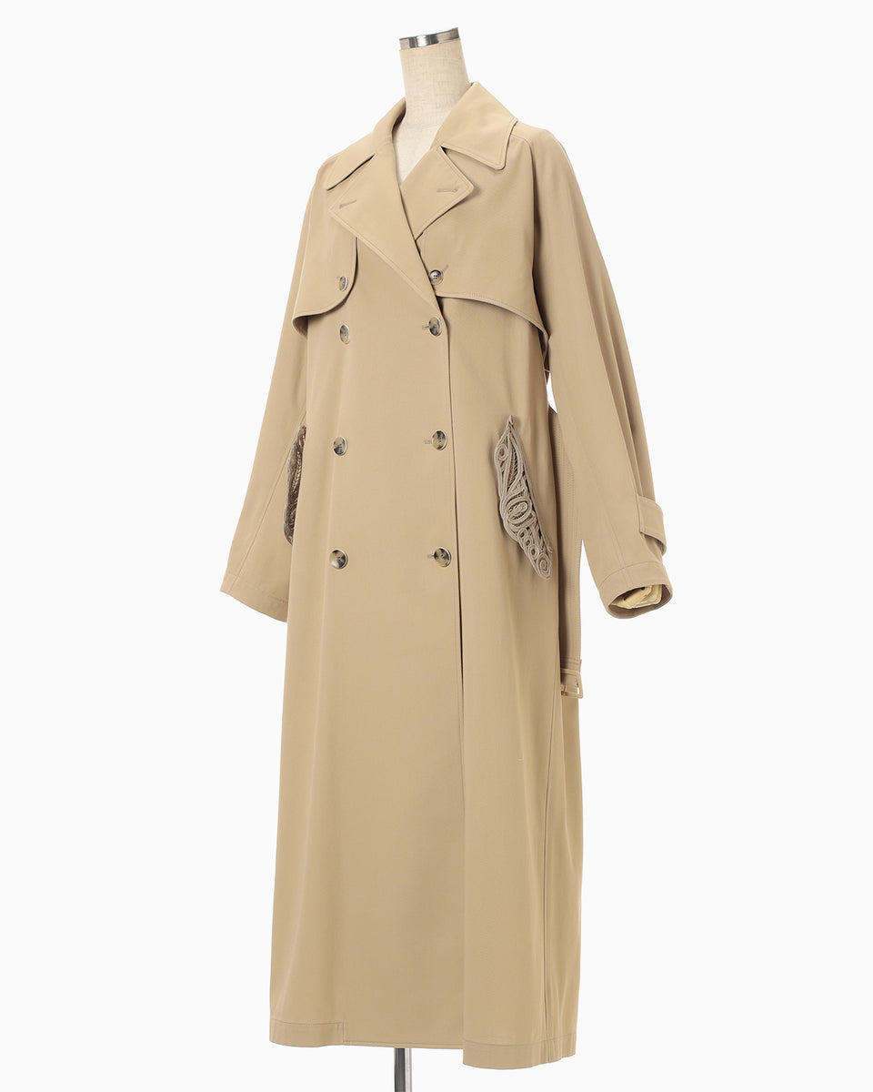 Cording Embroidery Detailed Trench Coat - beige - Mame Kurogouchi