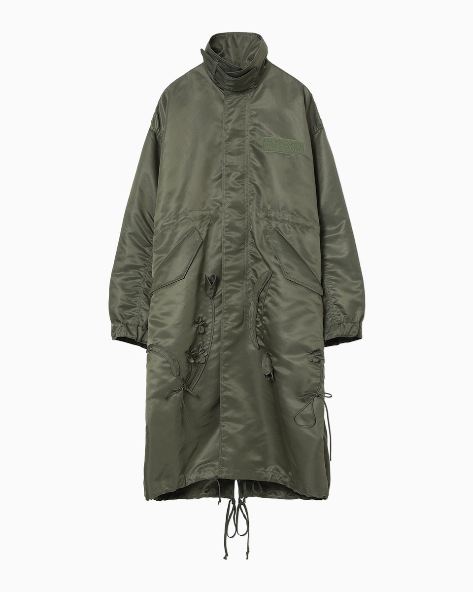 Nylon Twill 3D Embroidery Mods Coat - khaki - Mame Kurogouchi