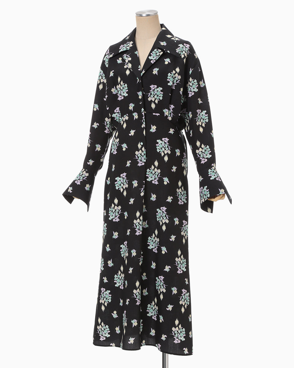 Floral Motif Printed Dress - black - Mame Kurogouchi