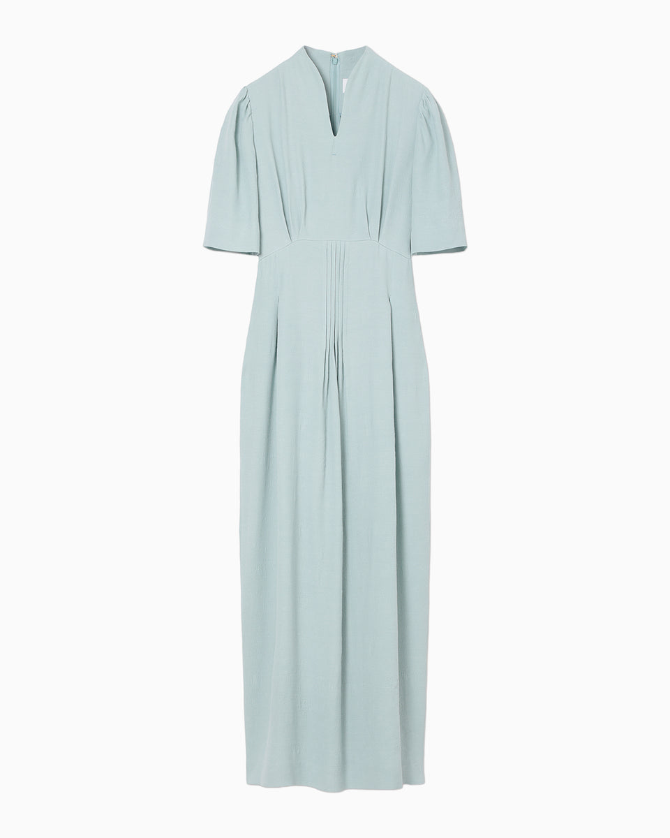 Puffed Floral Jacquard Dress - blue - Mame Kurogouchi