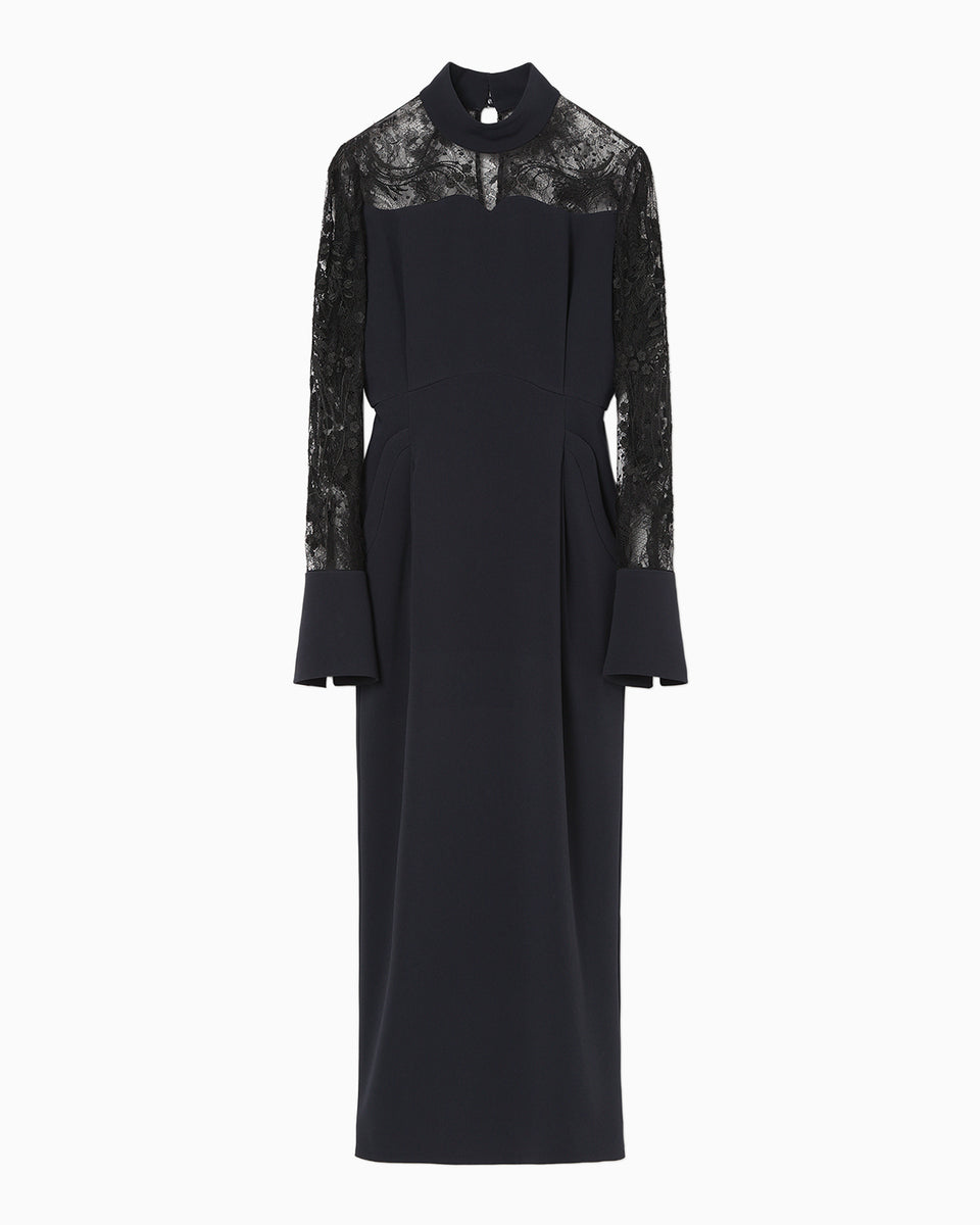 Riverlace Sleeve Classic Dress - navy - Mame Kurogouchi