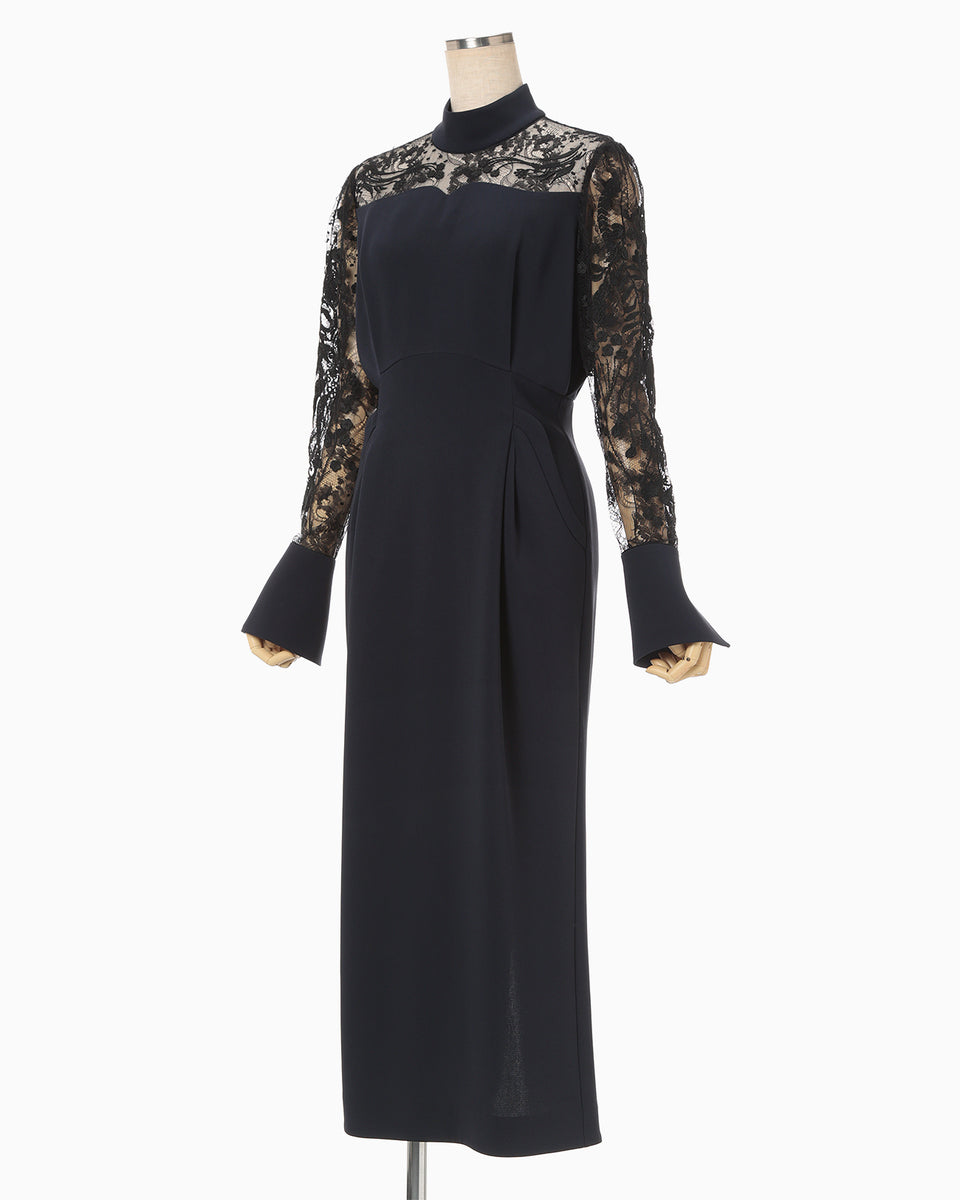 Riverlace Sleeve Classic Dress - navy - Mame Kurogouchi
