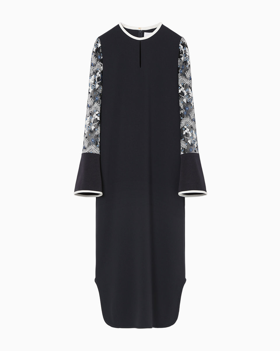 Tulle Lace Sleeve Classic Dress - navy - Mame Kurogouchi