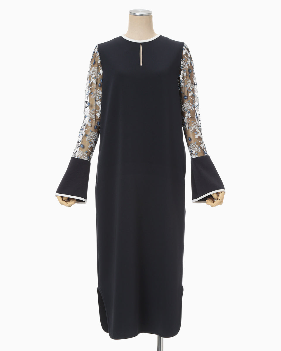 Tulle Lace Sleeve Classic Dress - navy - Mame Kurogouchi