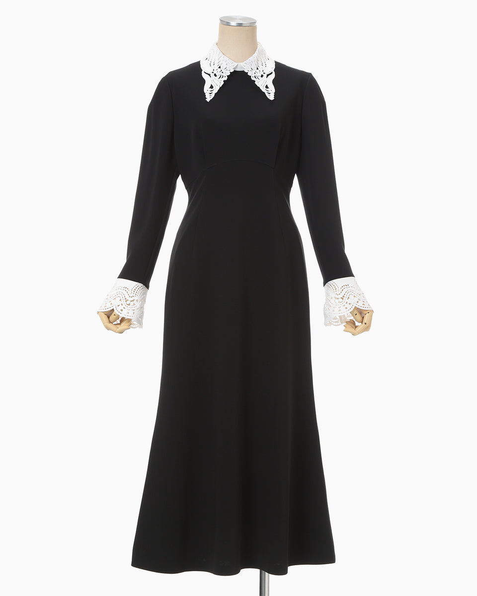 Triacetate Polyester Embroidered Dress - black - Mame Kurogouchi