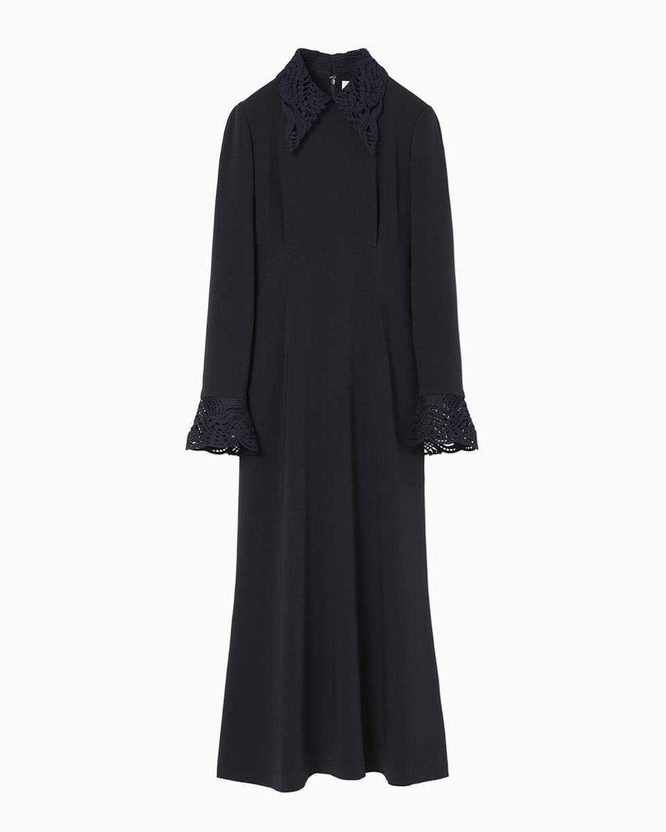 Triacetate Polyester Embroidered Dress - navy - Mame Kurogouchi