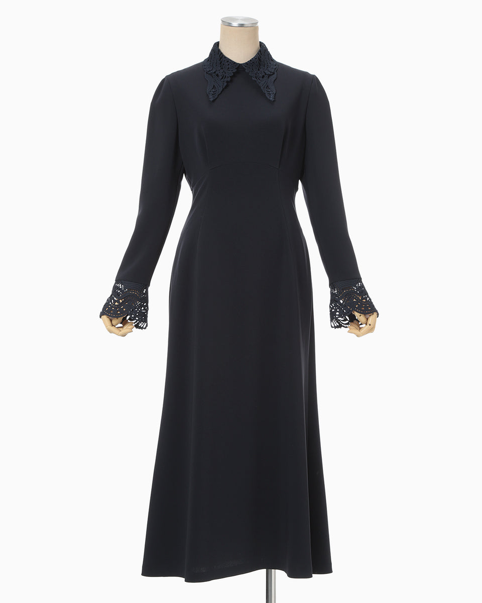 Triacetate Polyester Embroidered Dress - navy - Mame Kurogouchi