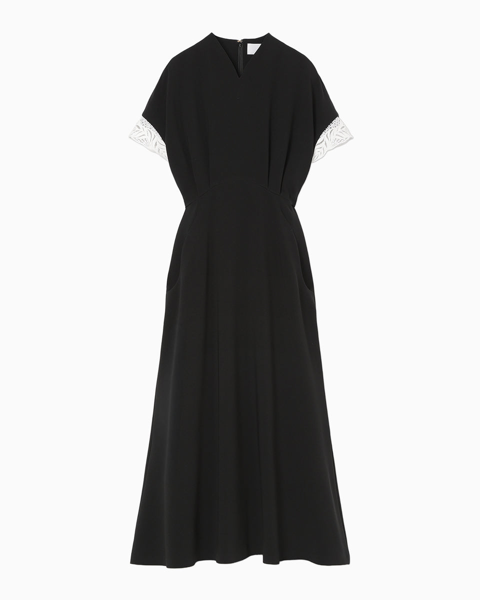 Triacetate Polyester Embroidered Short Sleeve Dress - black - Mame
