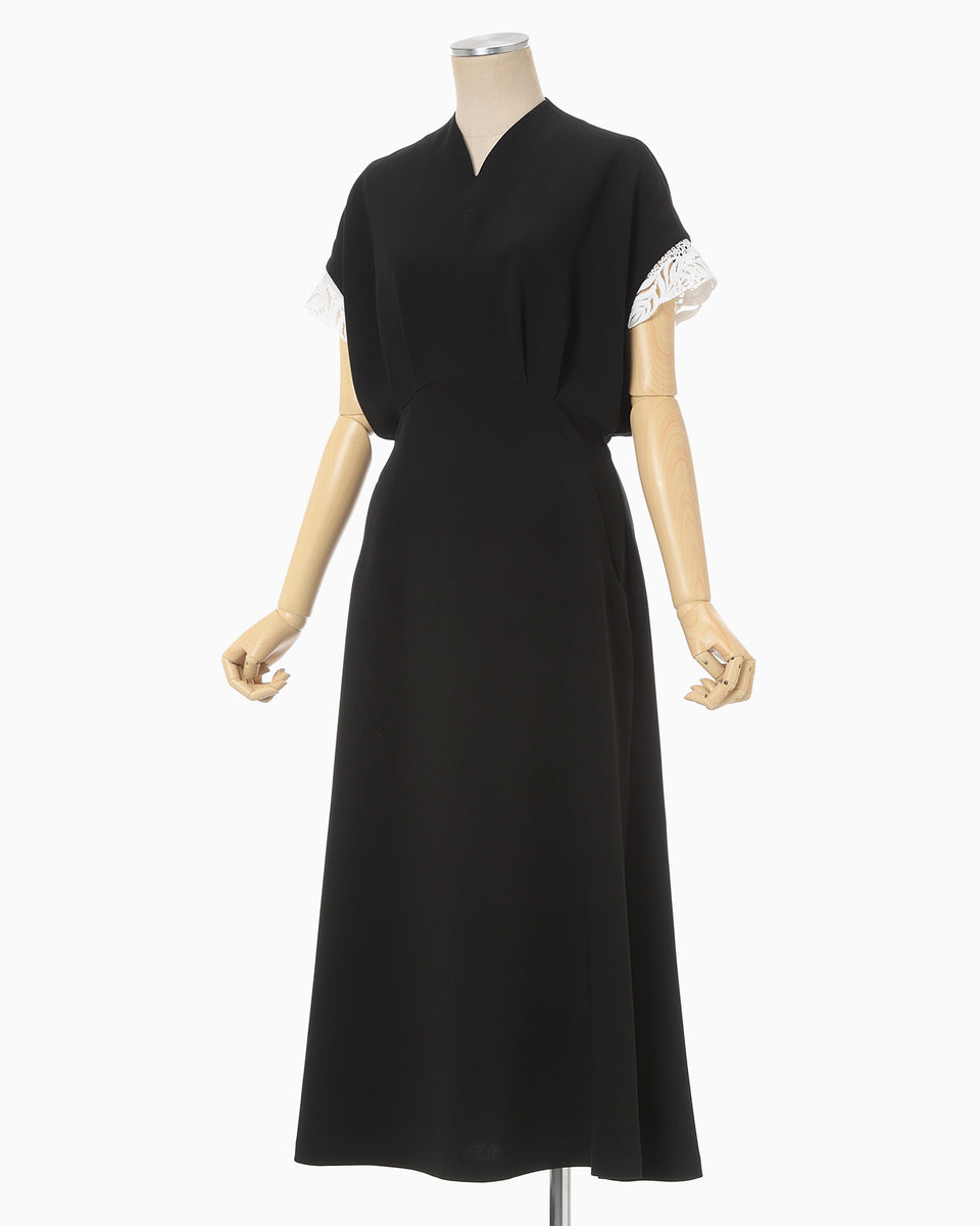 mame ドレス Triacetate Polyester Embroidered Short Sleeve Dress - black - Mame