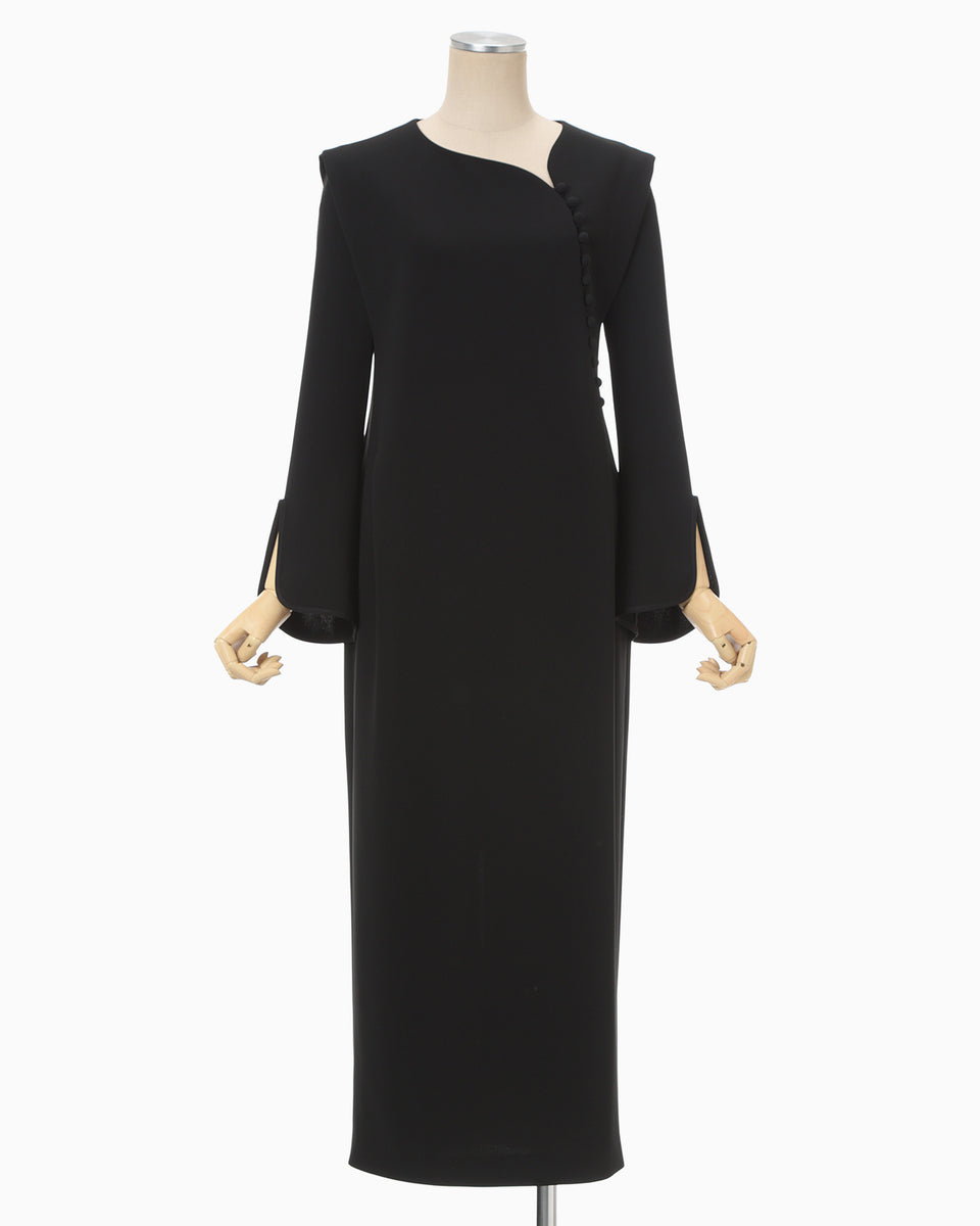 Triacetate Polyester Asymmetrical Neck Dress - black - Mame Kurogouchi