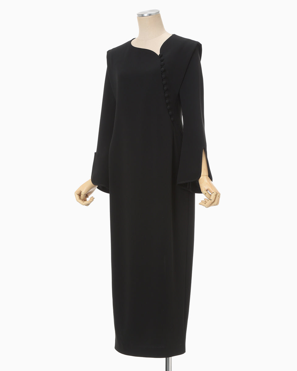メイ Triacetate Polyester Asymmetrical Neck Dress - black - Mame Kurogouchi