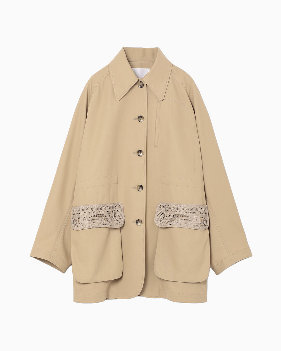 Cording Embroidery Detailed Middle Length Jacket - beige - Mame