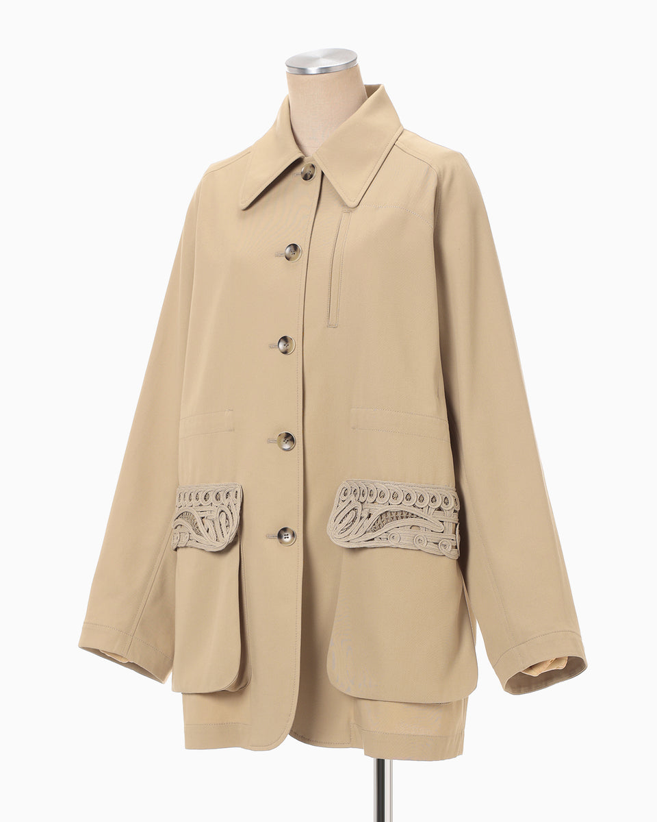 Cording Embroidery Detailed Middle Length Jacket - beige - Mame