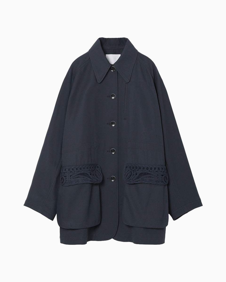 Cording Embroidery Detailed Middle Length Jacket - navy - Mame