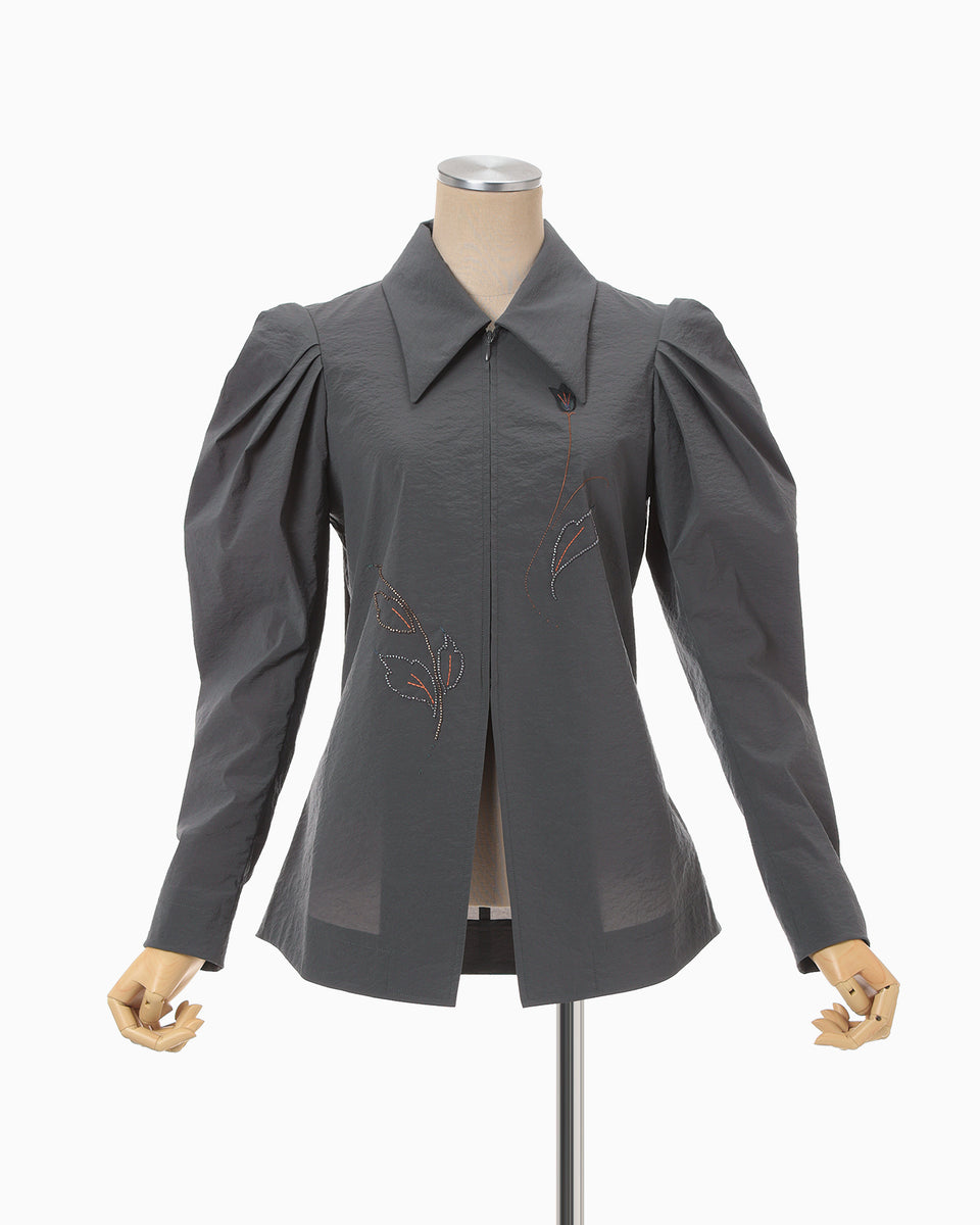 Stretch Beaded Detail Tuck Jacket - grey - Mame Kurogouchi