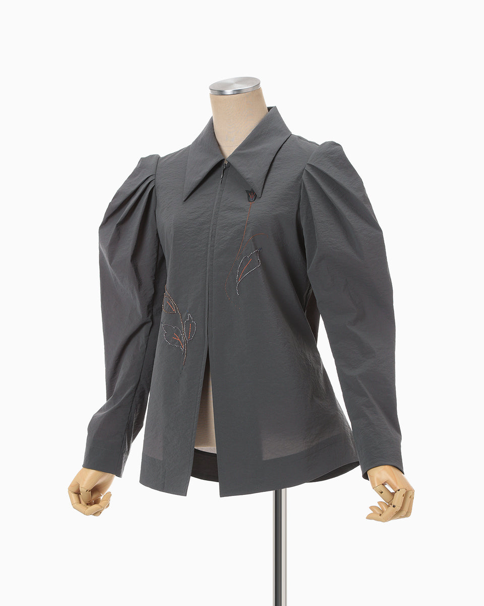 Stretch Beaded Detail Tuck Jacket - grey - Mame Kurogouchi