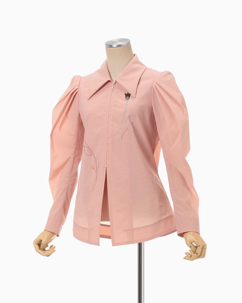 Stretch Beaded Detail Tuck Jacket - pink - Mame Kurogouchi