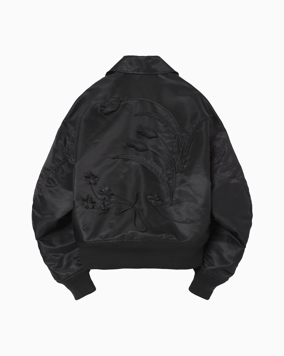 Nylon Twill 3D Embroidery Flight Jacket - black - Mame Kurogouchi