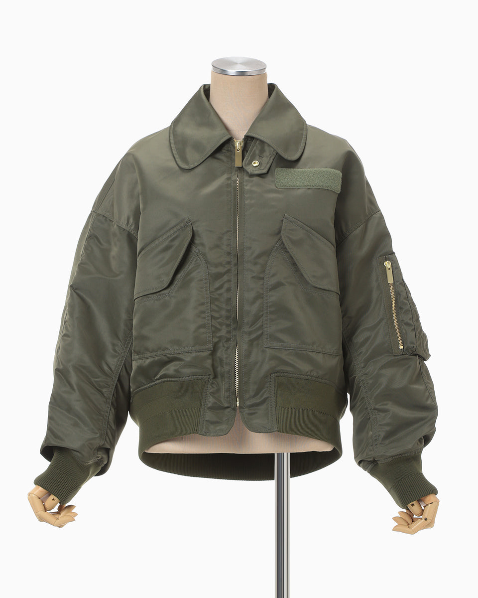 Nylon Twill 3D Embroidery Flight Jacket - khaki - Mame Kurogouchi