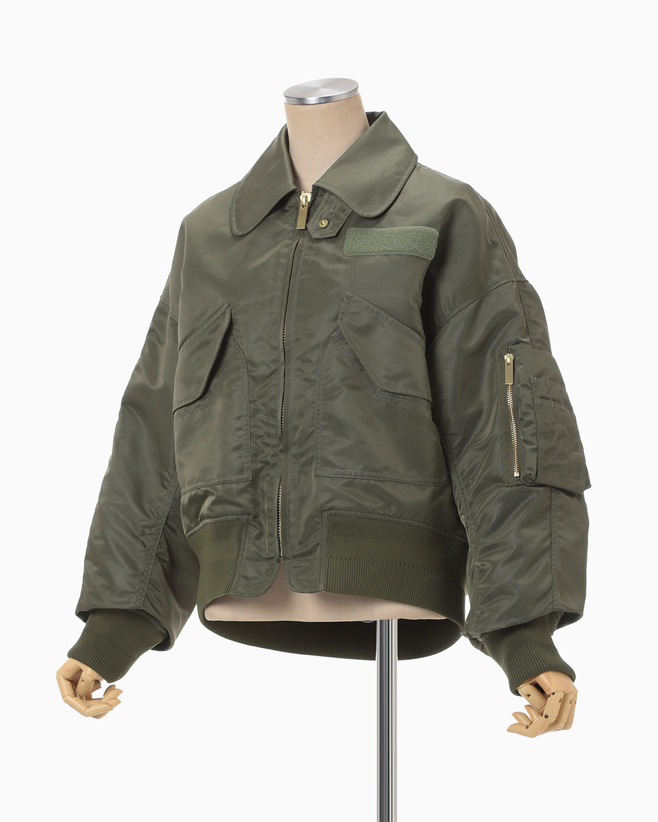 Nylon Twill 3D Embroidery Flight Jacket - khaki - Mame Kurogouchi Nylon Twill 3D Embroidery Flight Jacket - khaki - Mame Kurogouchi