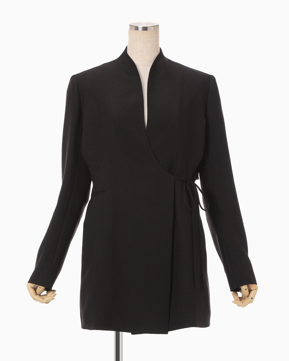 Triacetate Polyester Collarless Jacket - black - Mame Kurogouchi