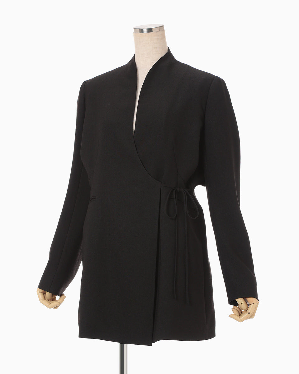 Triacetate Polyester Collarless Jacket - black - Mame Kurogouchi