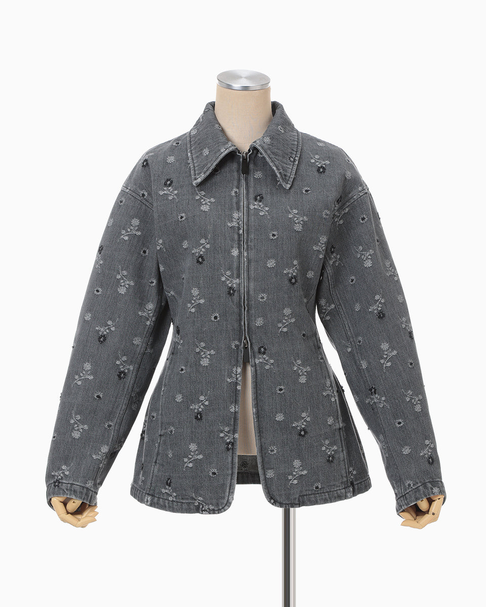 Floral Jacquard Denim Jacket - grey - Mame Kurogouchi