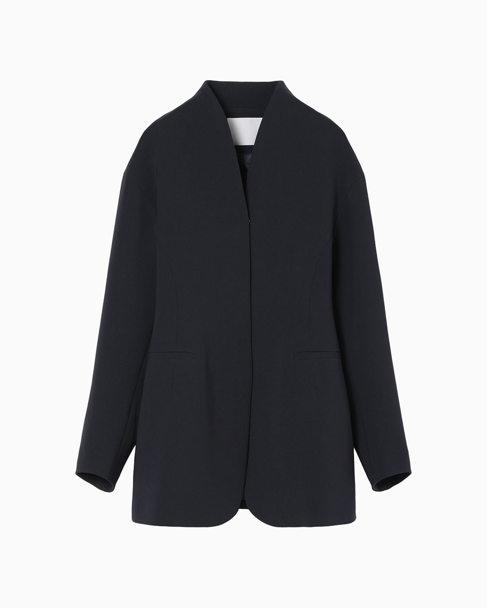 Triacetate Polyester Dropped Shoulder Jacket - navy - Mame Kurogouchi