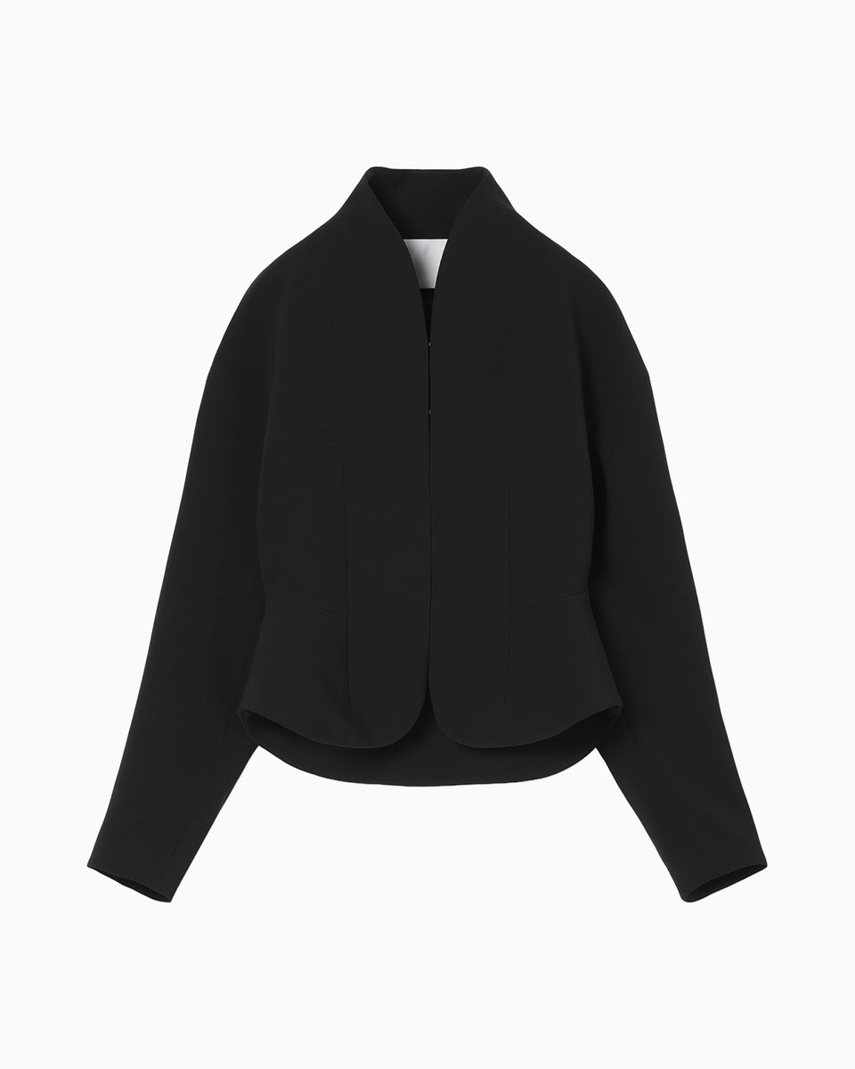 Triacetate Polyester Collarless Short Jacket - black - Mame Kurogouchi