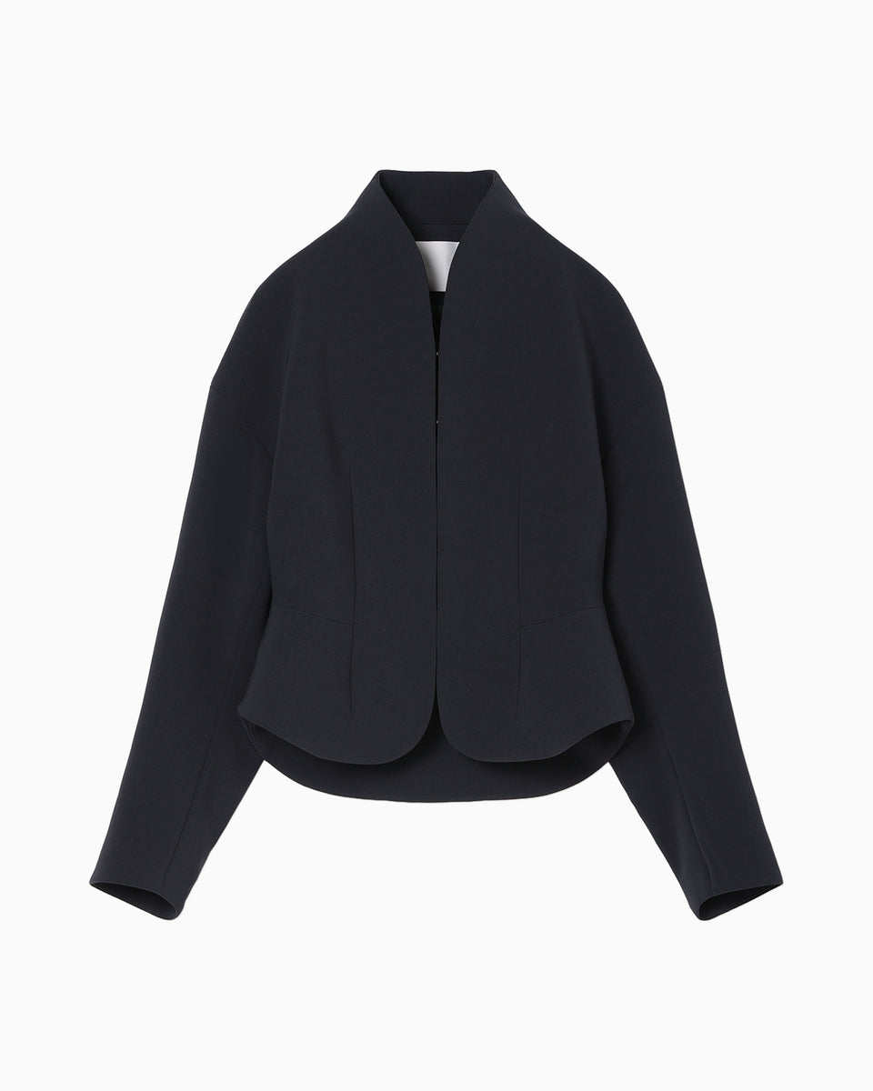 Triacetate Polyester Collarless Short Jacket - navy - Mame Kurogouchi