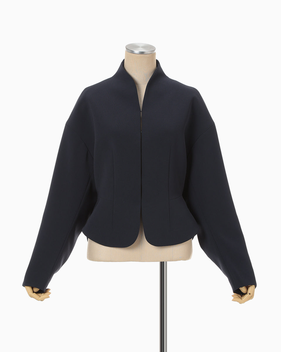 Triacetate Polyester Collarless Short Jacket - navy - Mame Kurogouchi