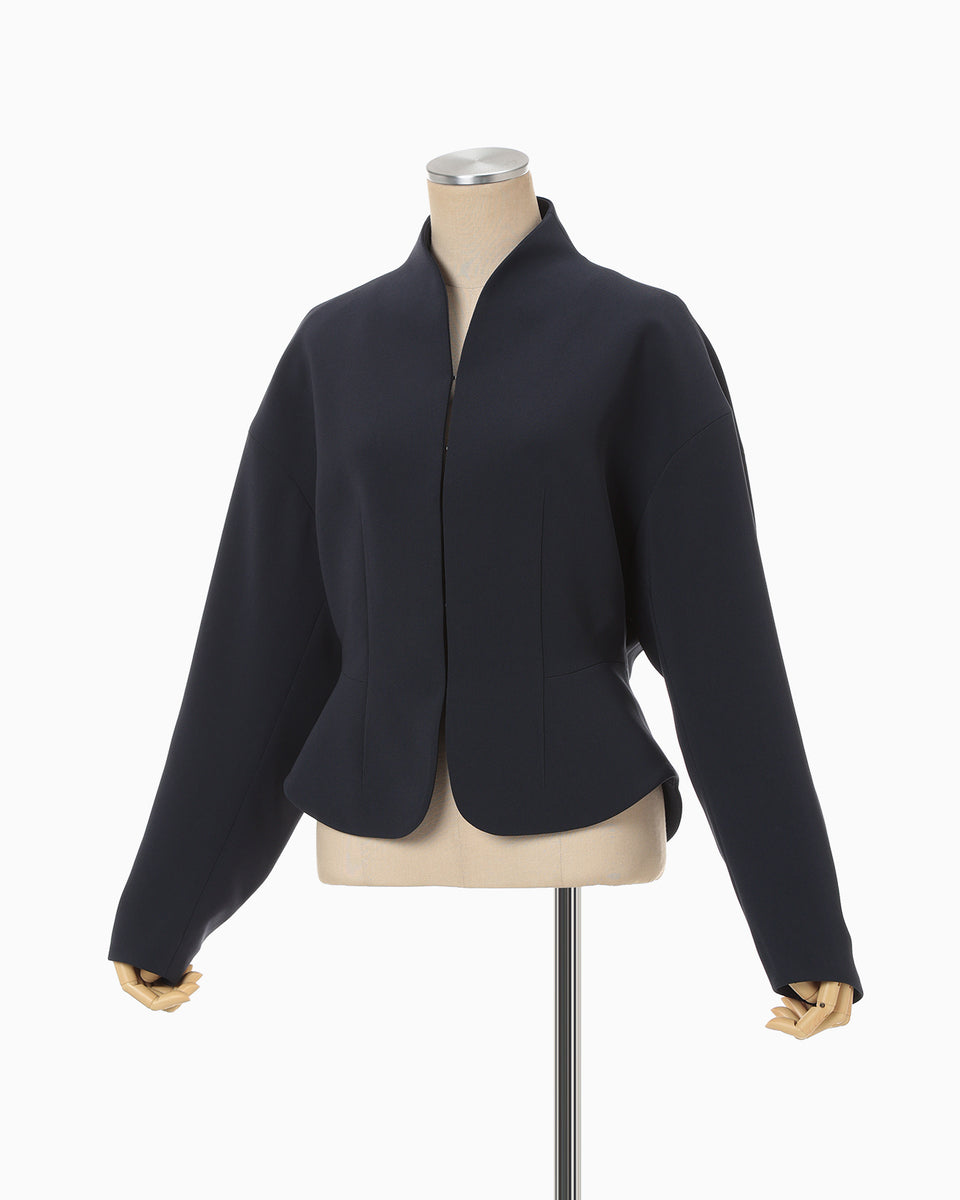 Triacetate Polyester Collarless Short Jacket - navy - Mame Kurogouchi