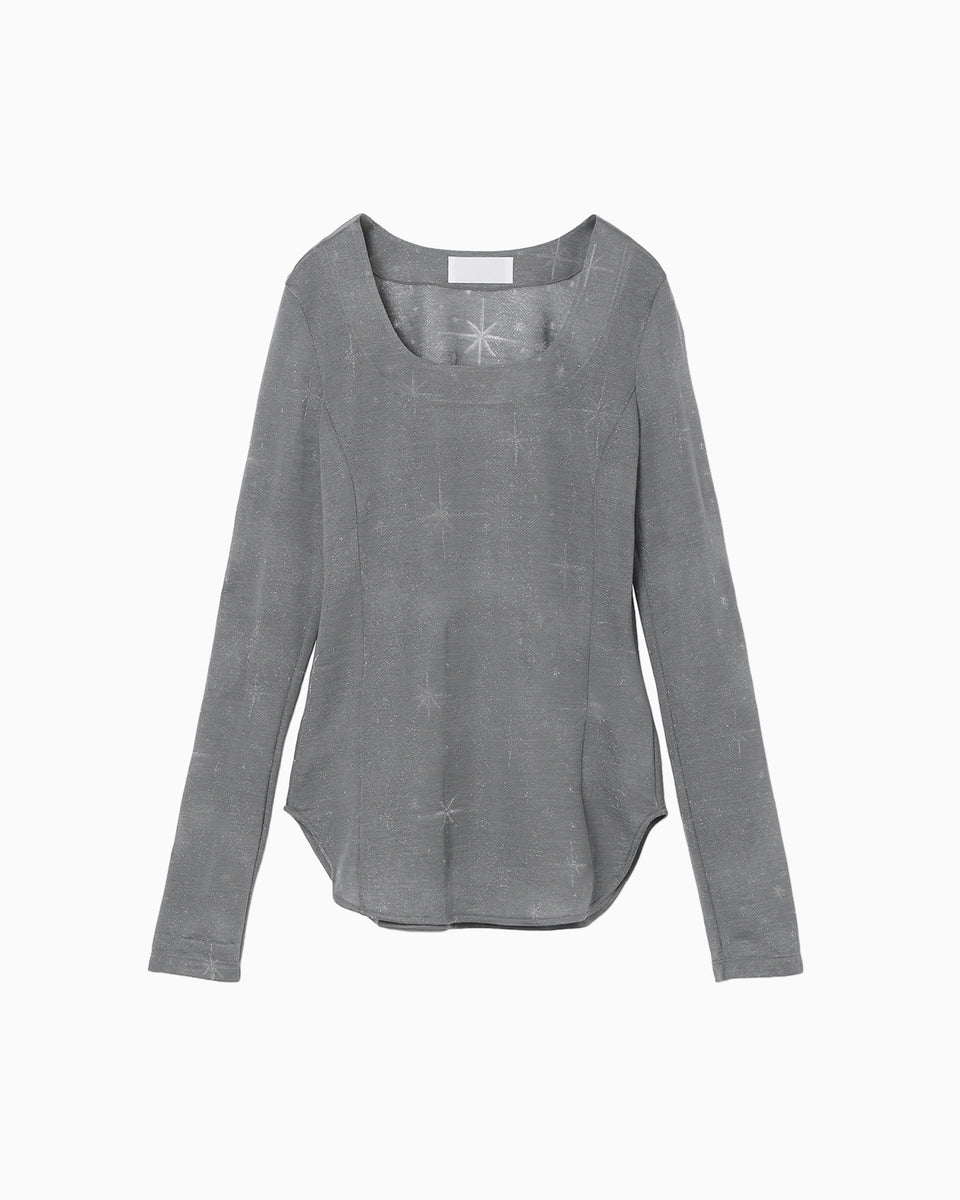 Starry Jersey Square Neck Sheer Top - grey - Mame Kurogouchi